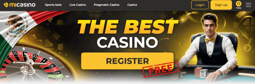 Promoción destacada de MiCasino Chile con el lema “The Best Casino”, invitando a registrarse gratis y disfrutar de juegos de mesa y apuestas deportivas en una plataforma elegante y moderna.
