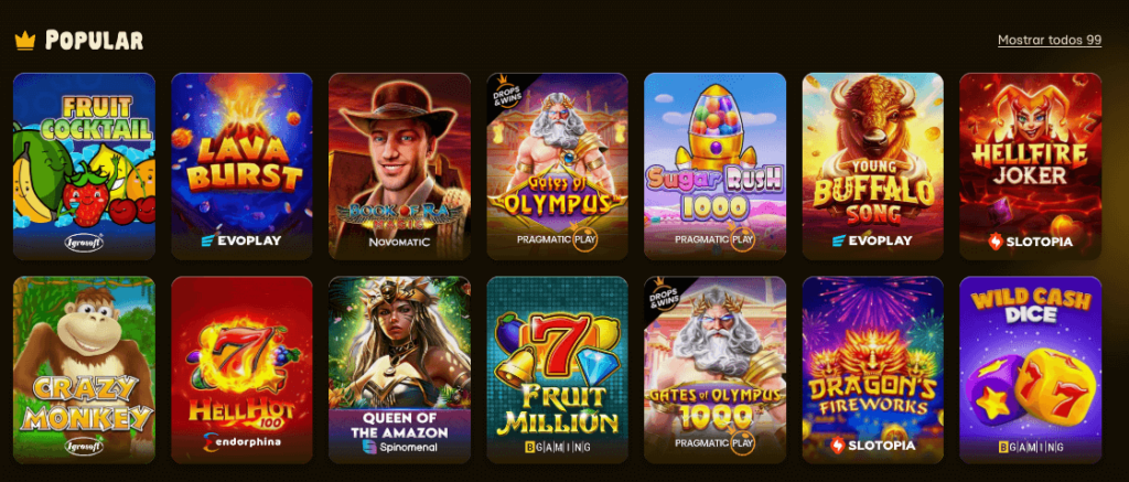 Vista de las tragamonedas más populares en Awintura Chile, con títulos destacados como “Gates of Olympus”, “Sugar Rush 1000”, “Hell Hot 100” y “Queen of the Amazon”.