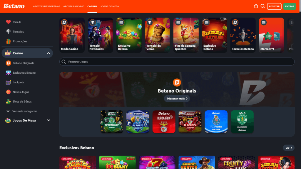 Vista de la sección de casino de Betano Chile, con juegos originales, torneos temáticos y tragamonedas exclusivas disponibles para los usuarios registrados.